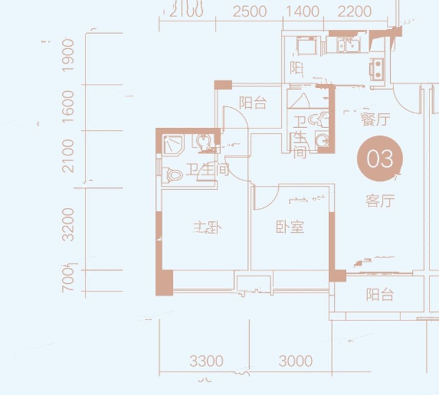 昊龙华庭2室2厅2卫88㎡户型图
