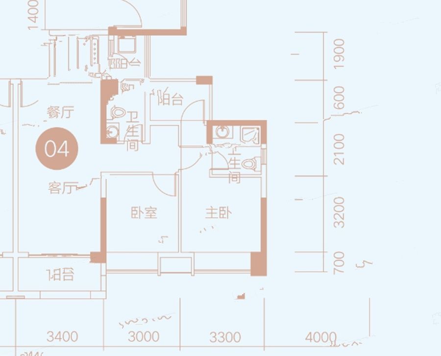 昊龙华庭2室2厅2卫90㎡户型图