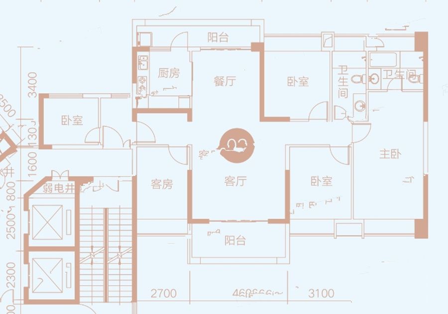 昊龙华庭5室2厅2卫170㎡户型图